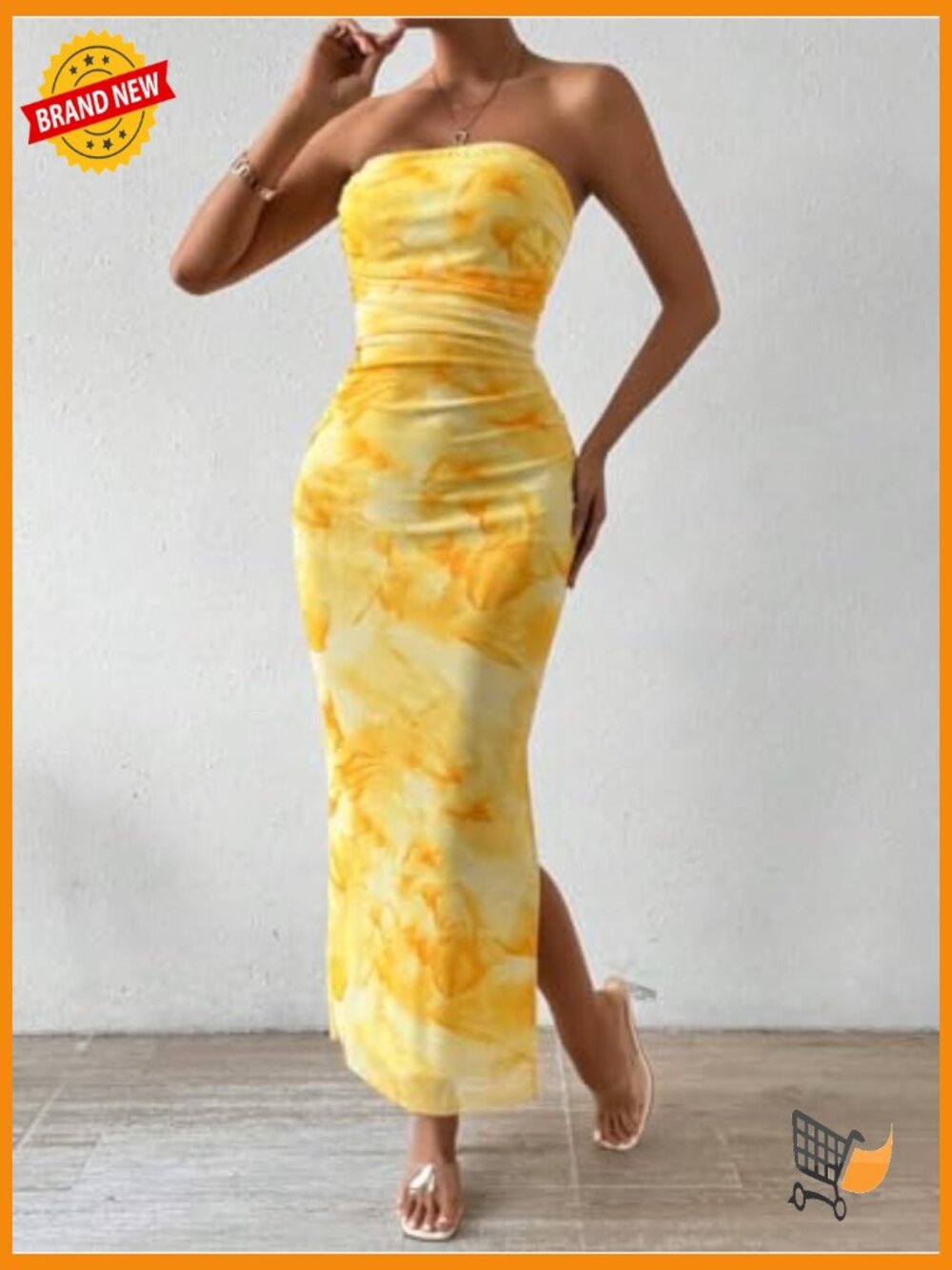 Strapless Tube Bodycon Maxi Dress with Side Slit Summer - Picture 5 of 7